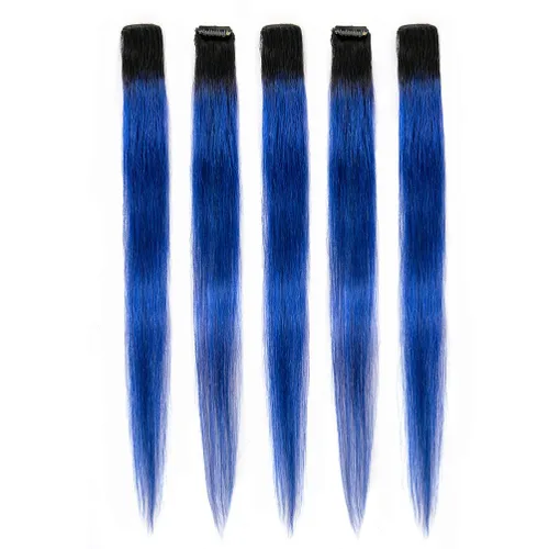 Vista 17 de Winsky Extensiones de cabello morado con clip – 100% cabello humano real de color para niñas, piezas de cabello de Halloween, 5 piezas/juego