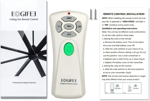 Vista 5 de Eogifee Ventilador de techo con control remoto inverso, atenuador de luz, control ajustable de 3 velocidades de reemplazo de Hampton Bay CHQ7080T