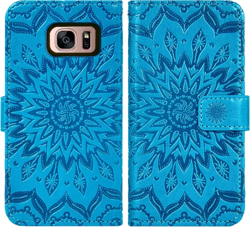 Vista 5 de Funda de teléfono para Samsung Galaxy S7 Edge con protector de pantalla de vidrio templado, funda de cuero con tapa para tarjetero, soporte