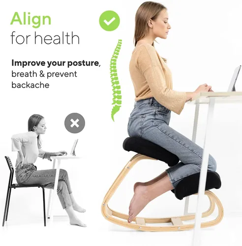 Vista 4 de Silla ergonómica de rodillas con acolchado extra, soporte de postura, cómoda silla de escritorio, taburete mecedor en ángulo y asiento