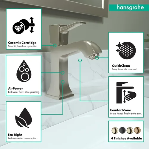 Vista 3 de hansgrohe Metropol 31300821 - Grifo clásico clásico para lavabo de baño de 1 manija y 8 pulgadas de alto en níquel cepillado, 31300821