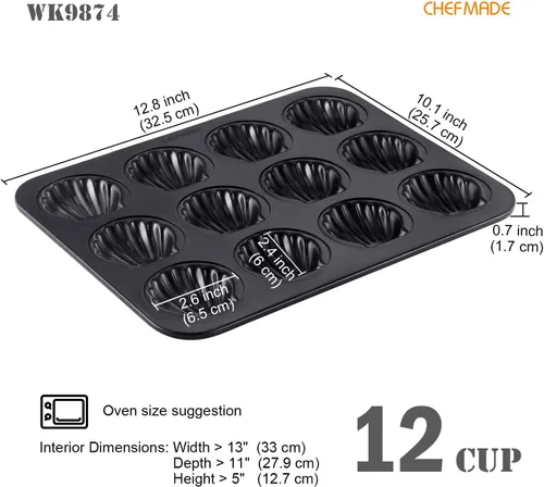 Vista 2 de CHEFMADE Madeleine - Sartén antiadherente de 12 cavidades de concha de vieira para hornear
