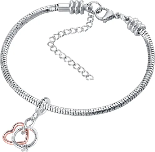 Vista 3 de QeenseKc Key to My Heart Angel Wing Infinity Love Charm Clear Crystal Rose Gold Beaf para pulsera europea Metal Diamante de imitación Metal Cristal
