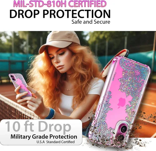 Vista 2 de Funda para iPhone 16, con protector de pantalla, linda para mujeres y niñas, funda protectora de grado militar de 10 pies para iPhone 16, funda