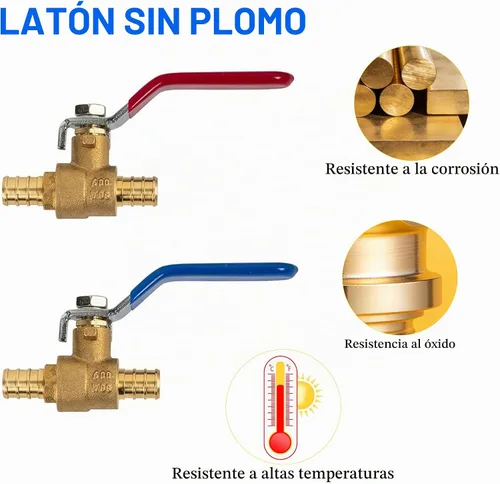Vista 4 de Hourleey Válvula de bola de cierre de puerto completo Pex de latón de 1/2 pulgada (1/2 pulgada) caliente y frío, cuarto de vuelta caliente (rojo)