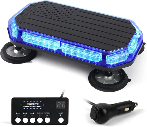 Vista 9 de Xprite - Barra de luz estroboscópica de techo ámbar, luz de advertencia de seguridad con bandera de EE. UU., luces intermitentes con panel