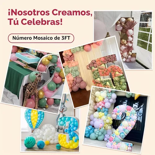 Vista 5 de imprsv Números de Mosaico de 3 Pies para Globos, Números de Carpa, Marco de Números para Globos, Decoraciones para Cumpleaños de 4, 24 y 40 Años