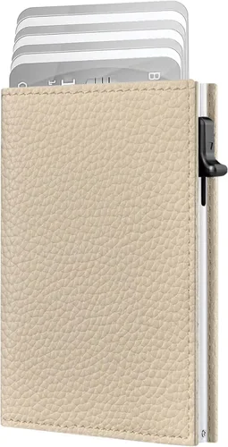 Vista 12 de Cartera para hombre – Cuero minimalista de triple pliegue, funda inteligente para tarjetas emergentes con bloqueo RFID, soporte delgado de metal
