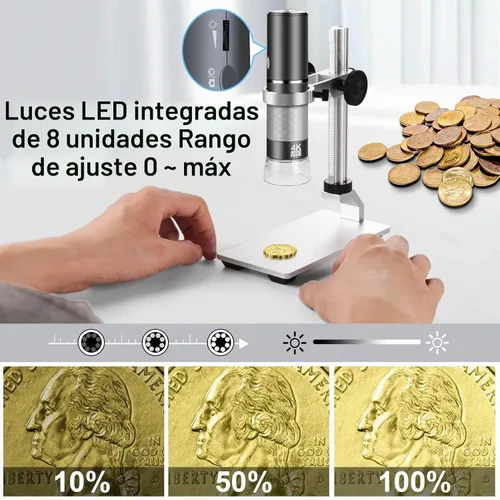 Vista 6 de Microscopio 4K con soporte profesional para iPhone Android PC, 50-1000X Microscopio digital USB endoscopio HD cámara para todos los teléfonos