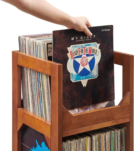 Vista 11 de Crosley Furniture Asheville - Soporte pequeño de discos moderno de mediados de siglo, almacenamiento de vinilo, con capacidad para hasta 130 discos