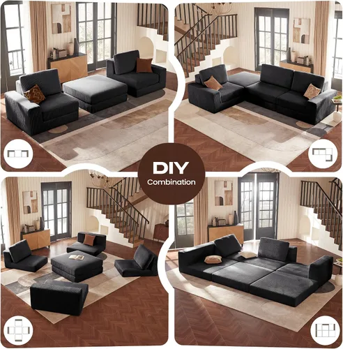 Vista 4 de Sofá seccional modular, 120.47" Sofá seccional moderno en forma de nube con chaise en L, cómodo sofá mullido de corduroy con asiento profundo, sofás