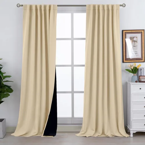 Vista 81 de BGment Cortinas 100% opacas beige de 63 pulgadas de largo con forro aislante térmico, bolsillo para varilla y lengüeta trasera de doble capa