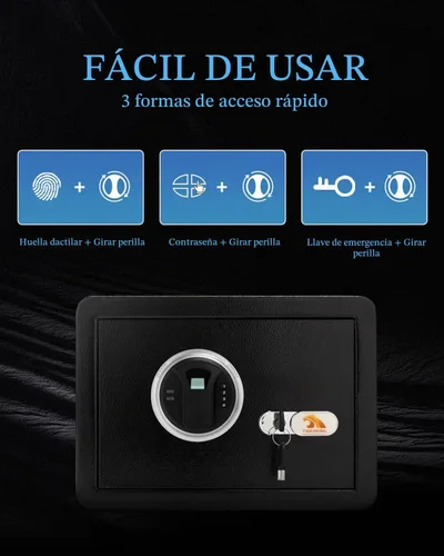Vista 7 de TIGERKING Caja fuerte biométrica para el hogar pequeña con llave y teclado
