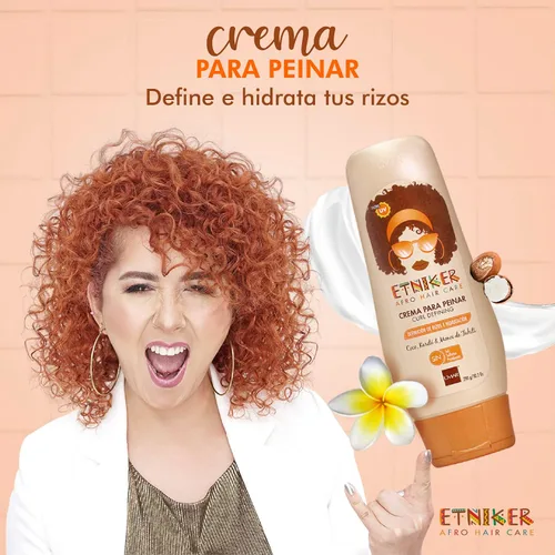 Vista 6 de ETNIKER - Set de champú nutritivo y crema para peinar Cabello afro texturizado, rizado y ondulado Limpia, hidrata, nutre y define Coco