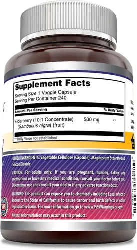Vista 2 de Amazing Formulas - Suplemento de bayas de saúco (concentrado 10:1), 500 mg por porción, 240 cápsulas, sin OMG, sin gluten, fabricado en Estados