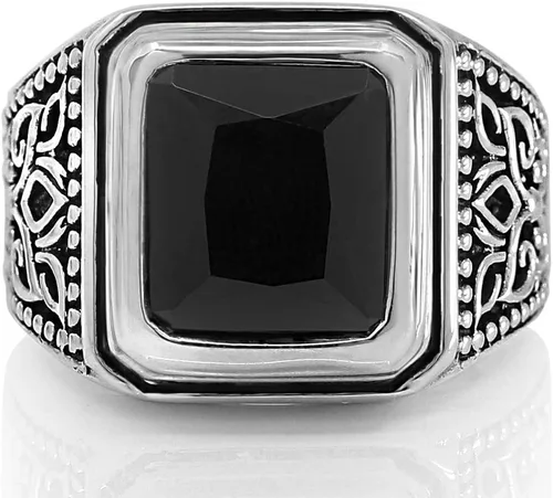 Vista 3 de Juego de anillos de plata de ley 925 maciza con piedra de ónix negro