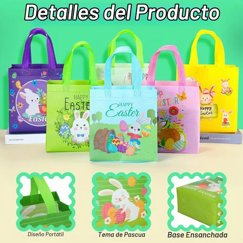 Vista 3 de Tudomro 20 bolsas de Pascua con asas, bolsas no tejidas de conejo, reutilizables, bolsa de compras de comestibles de Pascua, para cocina