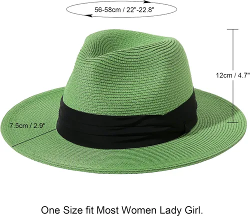 Vista 31 de Lanzom - Sombrero de paja playero para mujer, de ala ancha, plegable, estilo Fedora, UPF50+