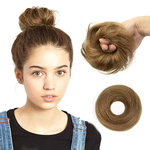 Vista 23 de Moño de Cabello Humano 100%, Moño Desordenado Pieza de Cabello Extensiones de Cabello Humano Real Moño de Cabello Rizado Natural Piezas de Cabello
