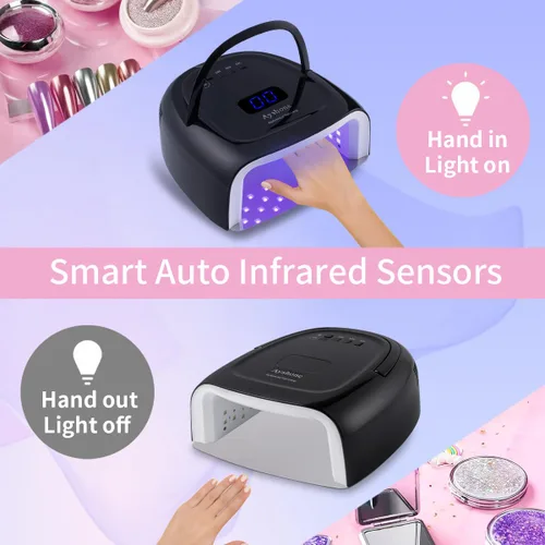 Vista 5 de Lámpara de uñas de gel LED recargable, 60W inalámbrico UV Led luz de uñas con mango de elevación Sensor táctil pantalla LCD (negro)