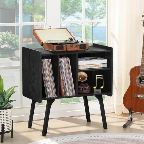 Vista 2 de LELELINKY Soporte para tocadiscos, mesa de almacenamiento de discos de vinilo con 4 gabinetes de hasta 120 álbumes, soporte para tocadiscos