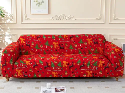 Vista 11 de Yiran - Funda de sofá verde de Navidad, protector de muebles para niños y mascotas con Santa Claus impreso, funda elástica para sofá de 3 plazas
