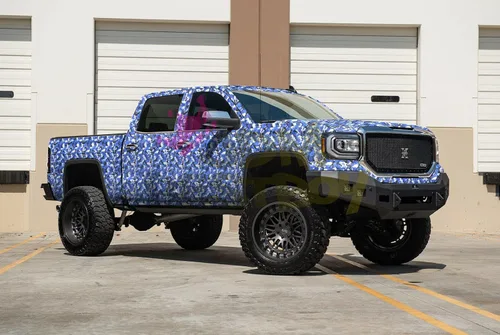 Vista 4 de Kit de herramientas gratuitas, diseño de camuflaje azul, madera, camuflaje para decoración de automóvil, calcomanía autoadhesiva de liberación
