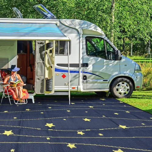 Vista 13 de Boulder Bee Alfombras para exteriores Alfombra de paja de plástico Alfombras impermeables para acampar al aire libre Alfombra de picnic de Azul