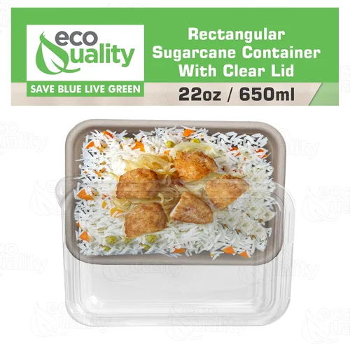 Vista 4 de EcoQuality Cuencos desechables de 22 onzas con tapas transparentes, cuencos rectangulares de papel biodegradable de fibra de caña de azúcar