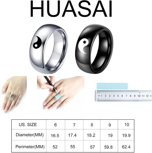 Vista 4 de HUASAI Juego de 4 anillos de Yin Yang para amigos o parejas con collar Yin Yang para parejas, collar de pareja para amistad, novio, novia, Metal