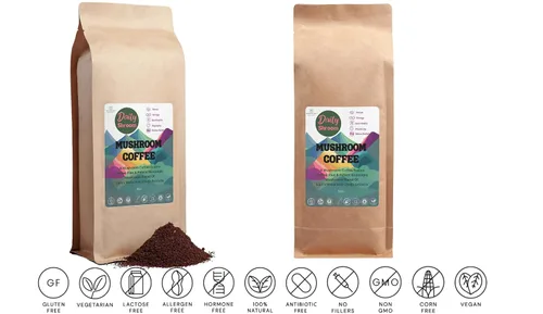 Vista 3 de Daily Shroom - Mezcla de café orgánico de hongos 100% natural, sin OMG, melena de león y chaga para concentración, energía y apoyo inmunológico, 16