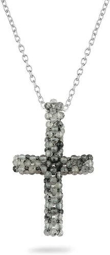 Vista 8 de Collar con colgante de ganchillo crucifijo, piedras preciosas de amatista natural, joyería hecha a mano, colgante de cristales cruzados, cadena