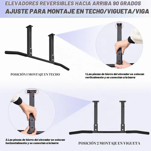 Vista 3 de ATENTO Pull Up Bar, Chin Up Bars Ceiling Mount, Workout for Home Gym, Beam, Crossfit - Heavy-Duty, Foam Grip, Easy installation