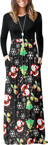 Vista 38 de Vestido de manga larga para mujer, holgado, liso, largo, estilo informal, con bolsillos. 01-verde militar