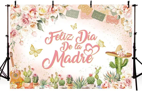 Vista 6 de MEHOFOND Fondo de feliz día de la madre, decoración mexicana para el Día de la Madre, fondo floral rosa para cabina de fotos, cartel de fiesta