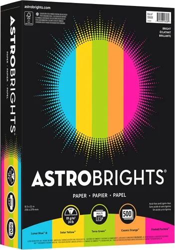 Vista 9 de Papel de colores brillantes, Neenah Astrobrights®, tamaño de papel carta, 24 libras, colores surtidos, resma de 500 hojas