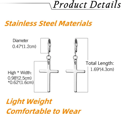 Vista 5 de Flongo Aretes de tuerca, de acero inoxidable, perlas y cruz, con bisagras, para Navidad, día de San Valentín, estilo 1, F101037