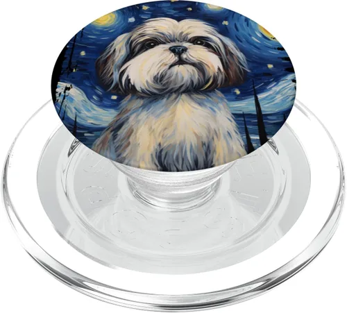 Vista 8 de Shih Tzu Perro Noche Estrellada Pintura Perro Mamá Papá PopSockets Estándar PopGrip