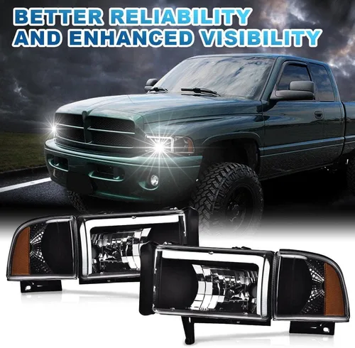 Vista 9 de PIT66 Conjunto de faros LED para Dodge Ram 1500 2500 3500 1994-2002 Reflector ámbar con carcasa negra