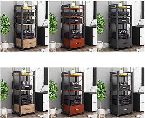 Vista 6 de Shelves 60 Long Multi-Tier Audio Rack with Drawer Amplifier Stand hifi AV Cabinet Mobile Kickstand CD Rack Media Storage Shelf Protects and