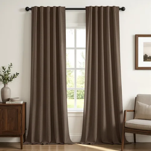 Vista 9 de MIULEE Linen Textured 100% Blackout Curtains Drapes White Backing 96" Long Birch