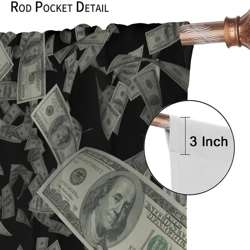 Vista 5 de Cortinas de dinero, divertidas decoraciones temáticas de billetes de 100 dólares, decoración temática de billetes de dólar, sala de estar, Dólar-1