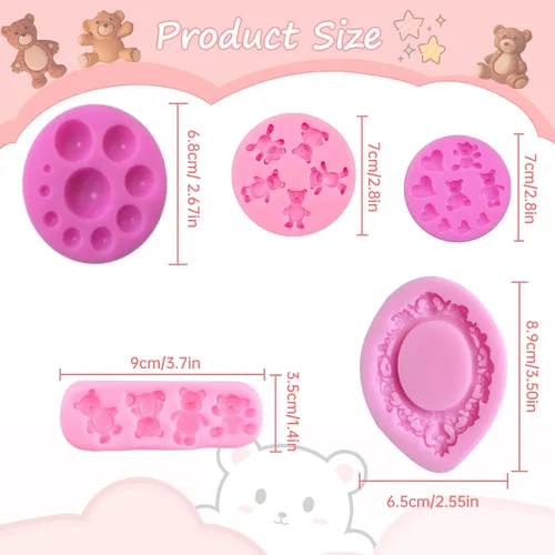 Vista 2 de 5 moldes de silicona para fondant de oso y bolas de fondant de perlas 3D, semiesferas de chocolate, marcos de fotos de silicona para ositos