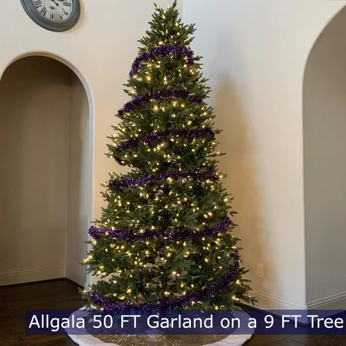 Vista 4 de Allgala Guirnalda de oropel negro, guirnalda de oropel metálica de 50 pies para árbol de Navidad, decoración para árbol festivo, barandilla