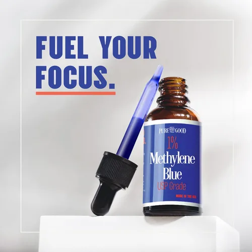 Vista 4 de PureGood Azul de metileno 1% Líquido – 10 mg por 1 mL Porción – 1.0 fl oz (1 fl oz) – Aproximadamente 30 porciones – Probado por terceros – Botella