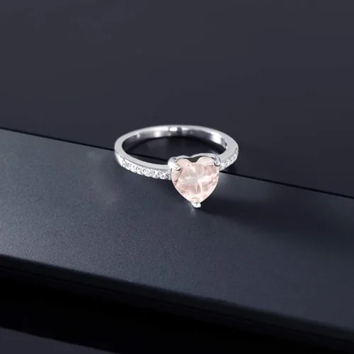 Vista 4 de Gem Stone King Anillo de compromiso de plata de ley 925 con cuarzo rosa para mujer forma de corazón de 190 quilates disponible en tallas 5 6 7 8 9