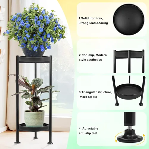 Vista 4 de Lilybud- lily Soporte para plantas para interiores y exteriores, soporte de hierro de 2 niveles, soporte de pedestal de 30 pulgadas de alto