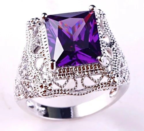 Vista 3 de Anillo de plata de ley 925 con amatista y filigrana, art deco