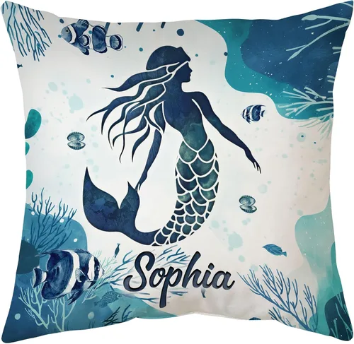 Vista 14 de Hyturtle Bonita almohada de sirena personalizada (inserto incluido) – Regalos para niñas, mujeres, niños – Regalos de cumpleaños para amantes
