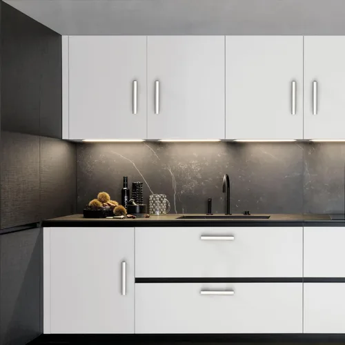Vista 5 de Paquete de 12 manijas de gabinete de cocina de níquel satinado cepillado de 3 pulgadas (76 mm) con centro de agujero, tiradores de gabinete, Níquel